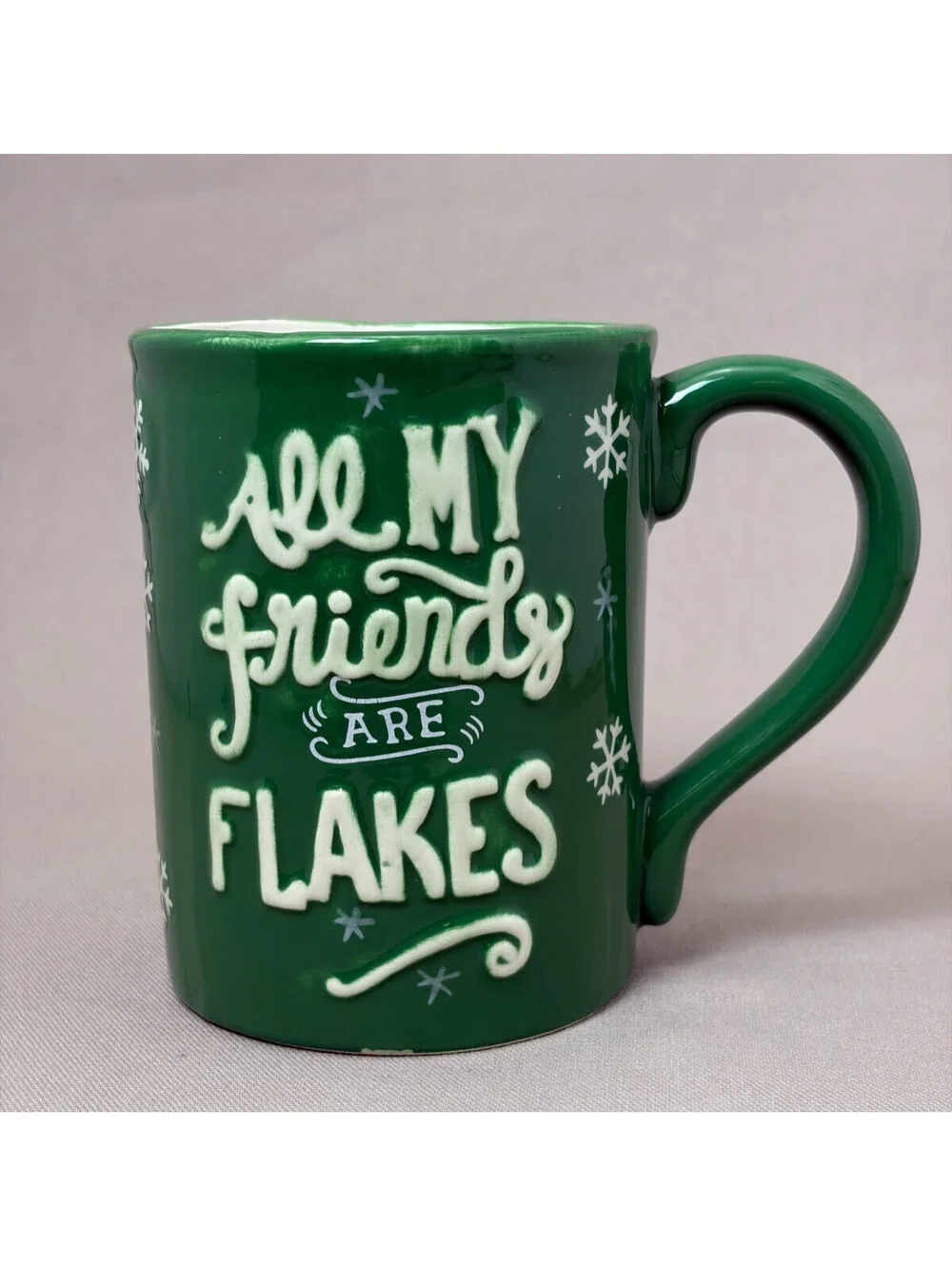 All My Friends Are Flakes Mug Winter Christmas Green Ceramic Coffee Cup 16 oz